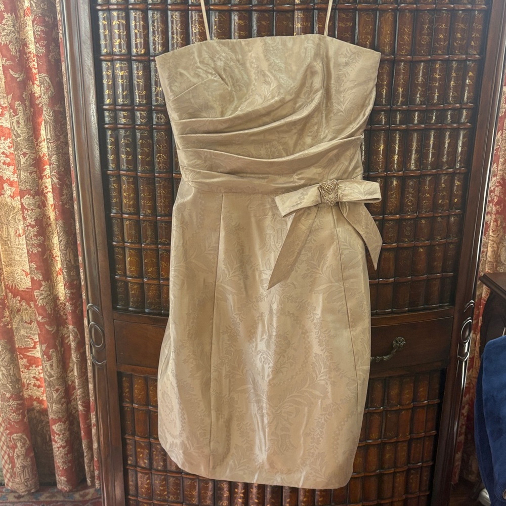 Kay Unger Strapless Tan Dress with Bow Detail